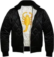 [III-Fashions] Mens Scorpion Logo Ryan Gosling Quilted Embroidered Lightweight Satin Bomber Jacket