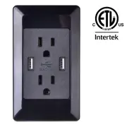 4 PK Dual USB Wall Socket Black Adapter Plug 15A 125V Receptacles with Panel NEW