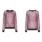 One Teaspoon Kaleidoscope Crew Long Sleeve Top in Pink Prism X-Small MSRP $119