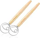 Pack of 2 Danish Dough Whisk Wooden Handle Mixer Bread Sourdough Batter Baking T