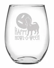 Susquehanna Glass Happy Howl-O-Ween Set of 4 21oz Stemless Wine Glasses