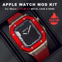 在飛比找蝦皮商城精選優惠-豪華金屬改裝套件金屬表圈錶殼+矽膠錶帶兼容 Apple Wa