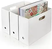 Foldable Scrapbook Paper Storage Organizer, 12x12 Scrapbook Paper Storage, Plastic File Organizer, White, 3 Pack