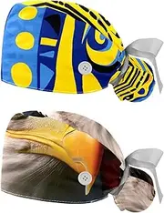 [YTYVAGT] 2-Pc,Nurse Scrub Caps,Scrub Hats with Buttons and Cotton Sweatband,Artistic Geometric Flower Pattern
