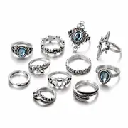 5Bag Retro Leaves Butterfly Ring Set 11 Pieces Rings Kit For Women Sliver Alloy Rings