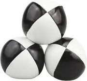 kokiya 3Pcs Juggle Balls Hand Throwing Juggling Toy, PU Leather Tricks Game with Mesh Bag Juggler Balls Toss Ball for Entertainment, Black and White