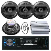 PLMRB29B Black USB AUX Radio, Marine 6.5" Speakers, Antenna, Pyle 400W Amplifier