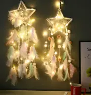 Cute Star Dream catcher Room Wall Hanging Decor with Light Colorful Feather