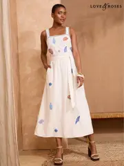 Love & Roses White Shell Embroidered Midi Sundress (AP0458) | $159