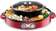 3 in 1 Electric Smokeless Grill, Detachable Lectric Hot Pot Grill with 44cm Large Baking Pan and Fast Heating, Independent Temperature Double Flavor Hot Pot, for Home(5-15 People)