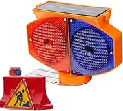 Solar Powered LED Flashing Warning Light, Safety Roadblock Warning Lights, Double Side Waterproof Solar Sensitive Flashing Traffic Flashing Light LED for Construction Safety