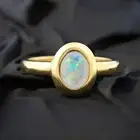 925 Sterling Silver 6x4mm Oval Shape Natural Opal Ring Bezel Set Ring Women Ring