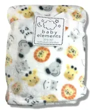 BLANKET PLUSH - BABY ELEMENTS BOYS 253 - LION ELEPHANT WHITE - BABY TODDLER CRIB