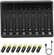 USB Battery Charger Kit,PC Intelligent USB LCD Display Screen Eight Slot Battery Charger for AA AAA Ni-MH Cell Charging