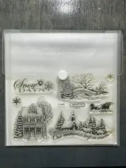 Close to My Heart CTMH C1420 SNOW DAYS Clear Stamp Set SANTA SLEIGH trees Flakes