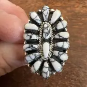 Navajo Cluster Ring White Buffalo Turquoise Size 6 Native American Womens Zuni E