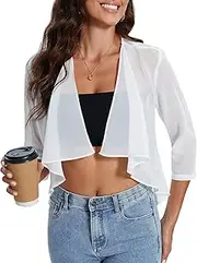[Hobrounn] Women's Summer Bolero Festive Chiffon Cardigan Women Short Elegant Shrug Shoulder Jacket Bolero Jacket Tops