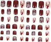 FRCOLOR 2 Nail Stickers False Fake Nail Tips Kit Nails Glossy Impress Clear Removable Neon Toe Polish Charms Nail Art Sticker Artificial Decals Christmas Stickers Gel Red