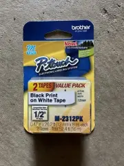 2 Pack Brother P-Touch M-Tape Tape 1/2 inch BLACK on WHITE for Label Maker M231