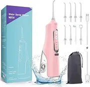 Annmiir Water Dental Flosser Professional Irrigator for Dental & Oral Care with 8 Tips 4 Modes 310mL Large Capacity IPX7 Waterproof Rechargeable and Portable Cordless Deep Clean Teeth for Home &Travel (Pink)