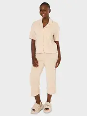 Womens Jacquard Knit Pj Set 14 BEIGE WHITE (TEXTURE)