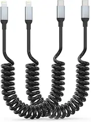 Coiled USB C to Lightning Cable, 2Pack USB Type C to Lightning Cable Retractable iPhone Charger Cord for Car Short USBC iPhone Charger for iPhone14/13/12/11 Pro Max/XS MAX/XR/XS/X/8/7/Plus/6S iPad
