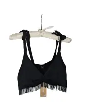 NWT Nasty Gal Top 8 Women's Black Fringed Crinkle Bralette Tie Shoulder Crop