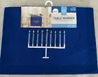 Hanukkah Menorah Table Runner 14 x 72 Blue Embroidered Chanukah Home Decoration