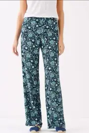 J.Jill Women’s Pants Large Blue Floral Soft Rayon Elastic Waist Boho Career