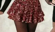 NWT Dance Sequin Short Circle Skirt Fushia Gold Short Adult sma Costume tap jazz