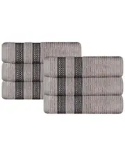 Superior Set of 6 Brea Zero Twist Cotton Ribbed Geometric Border Plush Hand Towels