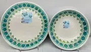 8 pcs set Teal Abstract 4 Dinner Plates 4 Salad Bowl Cynthia Rowley Melamine New