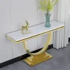 Elegant Marble Console Table Gold Stainless Steel Entryway.