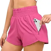 [Lainlight] Athletic Shorts for Women Elastic High Waist Running Shorts with Pocket Comfy Casual Workout Shorts with Liner