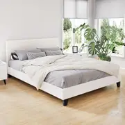 Artiss Bed Frame Double Size Mattress Base Wooden Platform Boucle White NEO