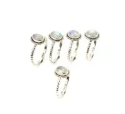 WHOLESALE 5PC 925 SOLID STERLING SILVER WHITE RAINBOW MOONSTONE RING LOT R515