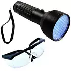 HQRP 76 LED UV 390 nM Blacklight Torch Light + UV Protecting Googles Glasses