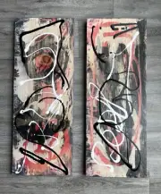 abstract painting, Black & Red Painting, Graffiti, Wood Art, Scrap wood, White