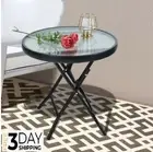 Round Glass Side Table Folding Coffee Tea Plant Porch Garden End Sofa Furniture