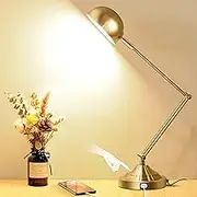 Architect Gold Dimmable Desk Lamp with USB Port, Adjustable Touch Control Vintage Lamp with 3 Color Modes, Brass Metal Retro Style Reading Light for Home Office, Bedside Table