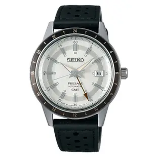 【SEIKO】精工 Presage Style 60s系列 SSK011J1 GMT 皮錶帶 機械男錶 白/銀