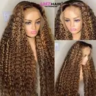 Kinky Curly 13X4 13X6 Honey Blonde LaceFrontal Human Hair Wig Glueless Highlight
