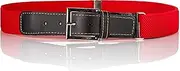 [Olata] Children's Elastic Belt with Buckle and Black Leather Fittings (1-15 Years), red, 5-12 Years