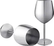 Stainless Steel Wine Glasses Set of 2 – 500ml Unbreakable Stemmed Goblets for Indoor and Outdoor Use, Silver, BPA-Free