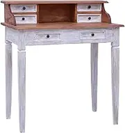 Writing Solid Wood Desk for Home Office, Mahogany Computer Table with Adjustable Compartments & Drawers, 90x50x101 cm - Standing Workstation