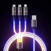 USB A - 3 in 1 Multi Connectors Charger LED Visible RGB Current Flowing Light Up PD Fast Charging & Data Transfer Cable Cord [for iOS/Type C/Micro USB] Compatible Devices (1.2 m)