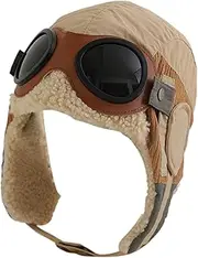 [Generico] Pilot Hat with Ear Flaps, Kids Winter Hat with Glasses, Children's Hunting Hat, Children's Ski Hat, Children's Cycling Hat, Pilot Hat, Khaki