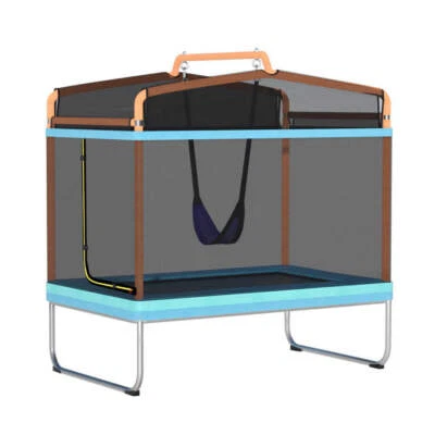 NNEDSZ 6FT Trampoline for Kids w/ Enclosure Safety Net Swing Rectangle Orange