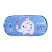 3Pcs Cute Cat Pattern Pencil Case Girls Boys Large Capacity Multifunctional Leather Pencil Case Big Pencil Bag Pen Box School Stationery(Blue elephant)