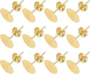 sourcing map 200Pcs Earring Posts and Backs, 8mm/0.31inch Flat Pad Blank Earring Tray Studs with Butterfly Backs for Craft Jewelry DIY, Light Gold